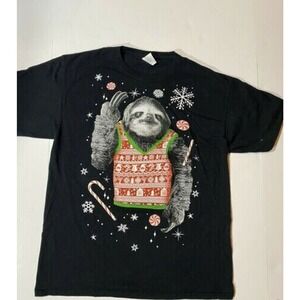 Dec 25th Mens Black Christmas Sloth in Sweater Vest T-Shirt Size Large